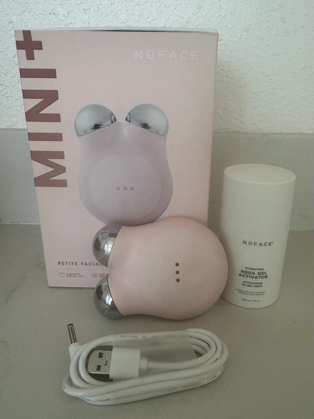 NuFace Mini+ Petite Facial Toning Device in Blush Pink with Silver